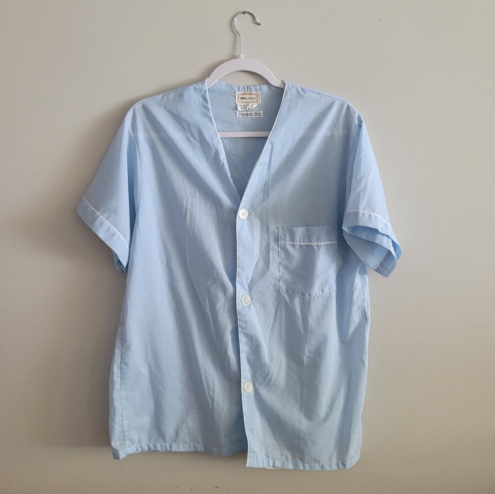 Vintage Blue Button Up Night Top